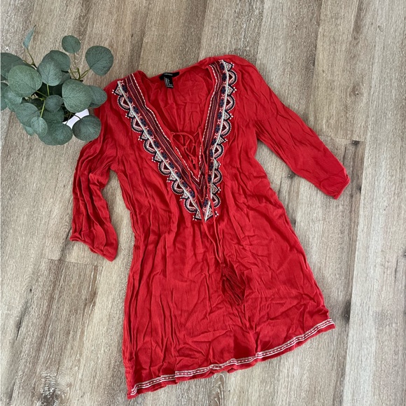 Forever 21 Dresses & Skirts - Forever 21 Embroidered Brick Red Dress Size Small